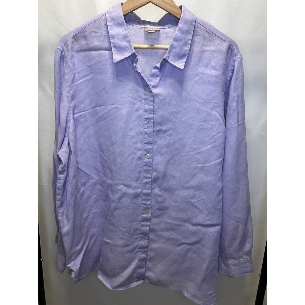 J. Jill Button Down Shirt Women XL Purple Excellent 100% Linen Long Sleeve Top
